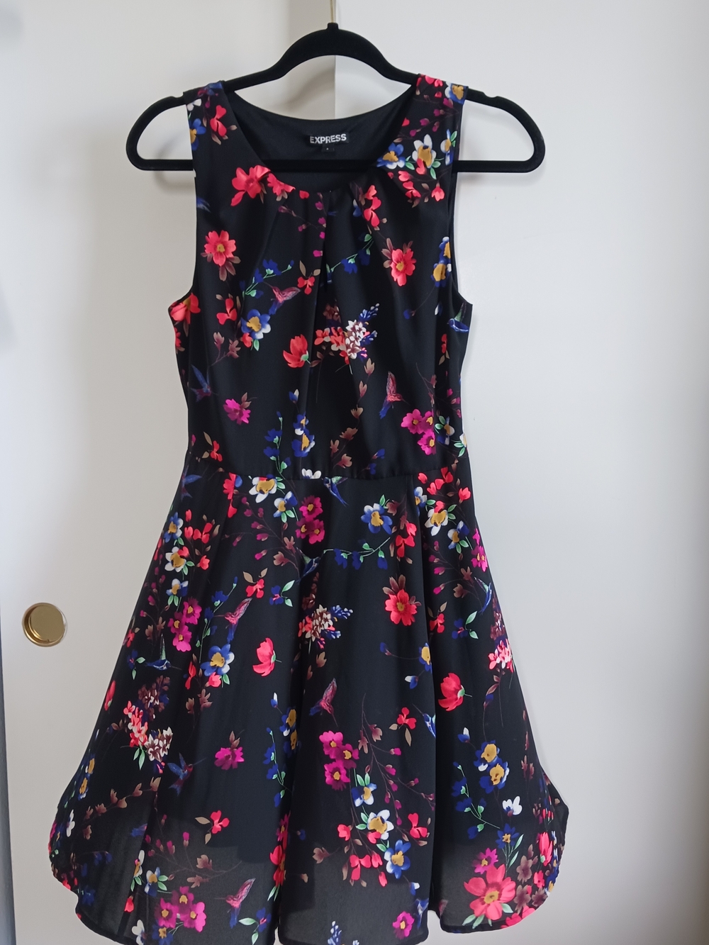 Express Girls' Black Floral Fit-and-Flare Dress with Multicolored Blooms